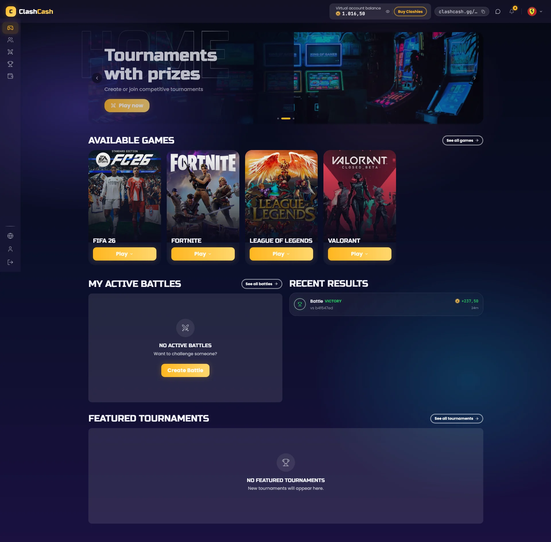 Tela real do ClashIt: Lobby do jogador